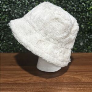 White Faux Fur Bucket Hat